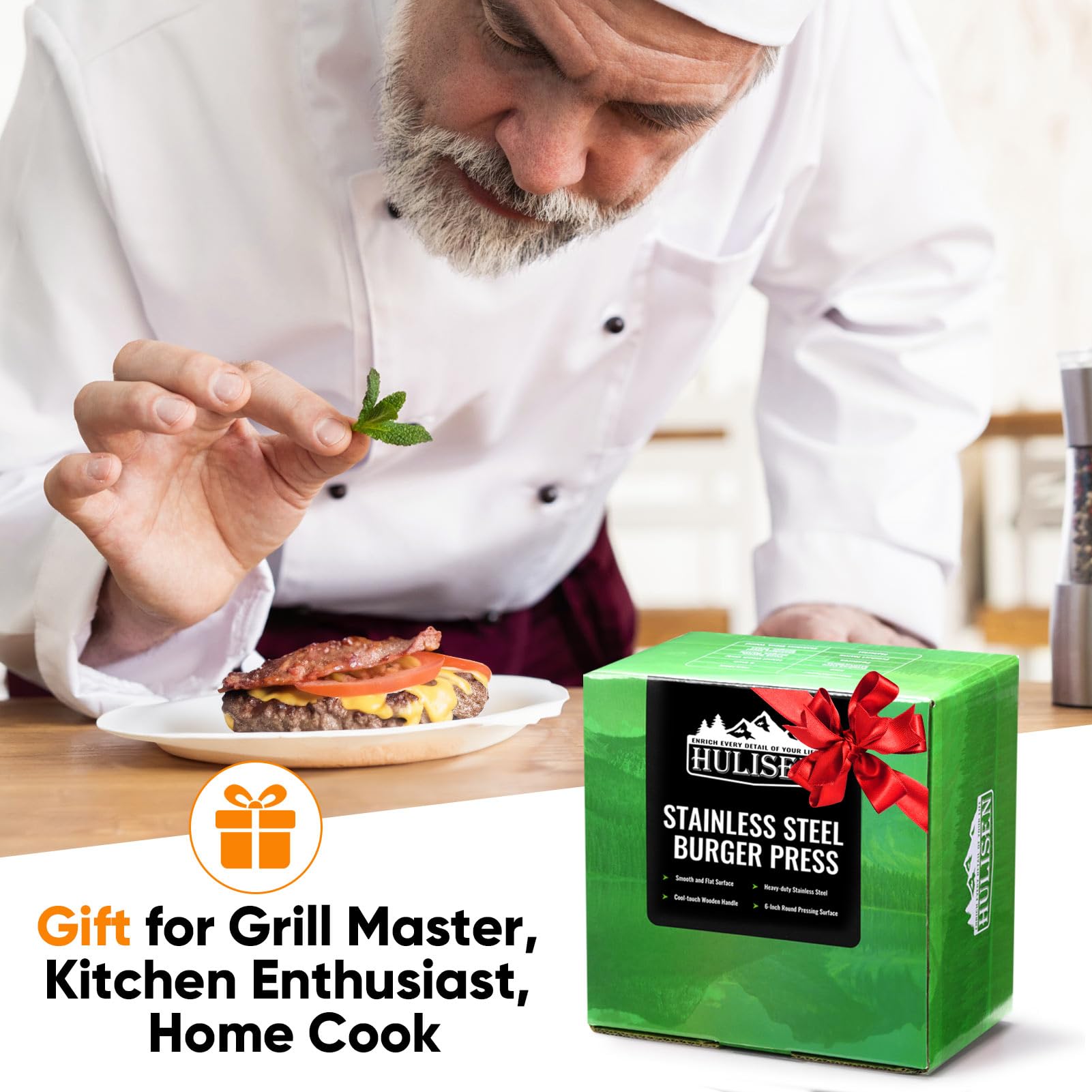 HULISEN gift-packaged burger press ideal for gifting BBQ lovers.
