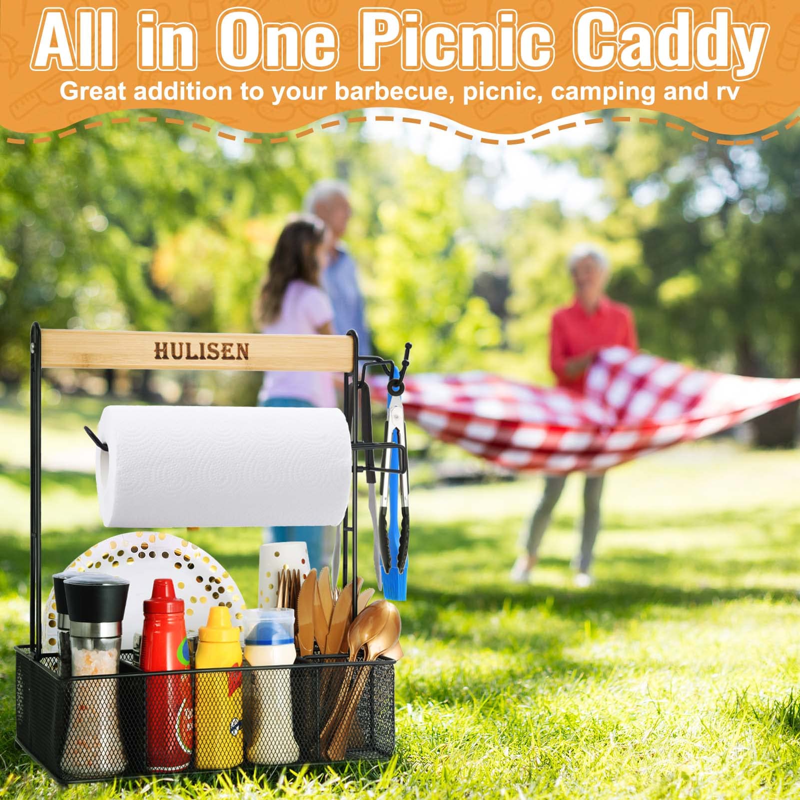 HULISEN Grill Caddy with utensil hooks for easy tool access at the grill.