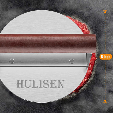 HULISEN heavy-duty BBQ press stands up to outdoor grilling.