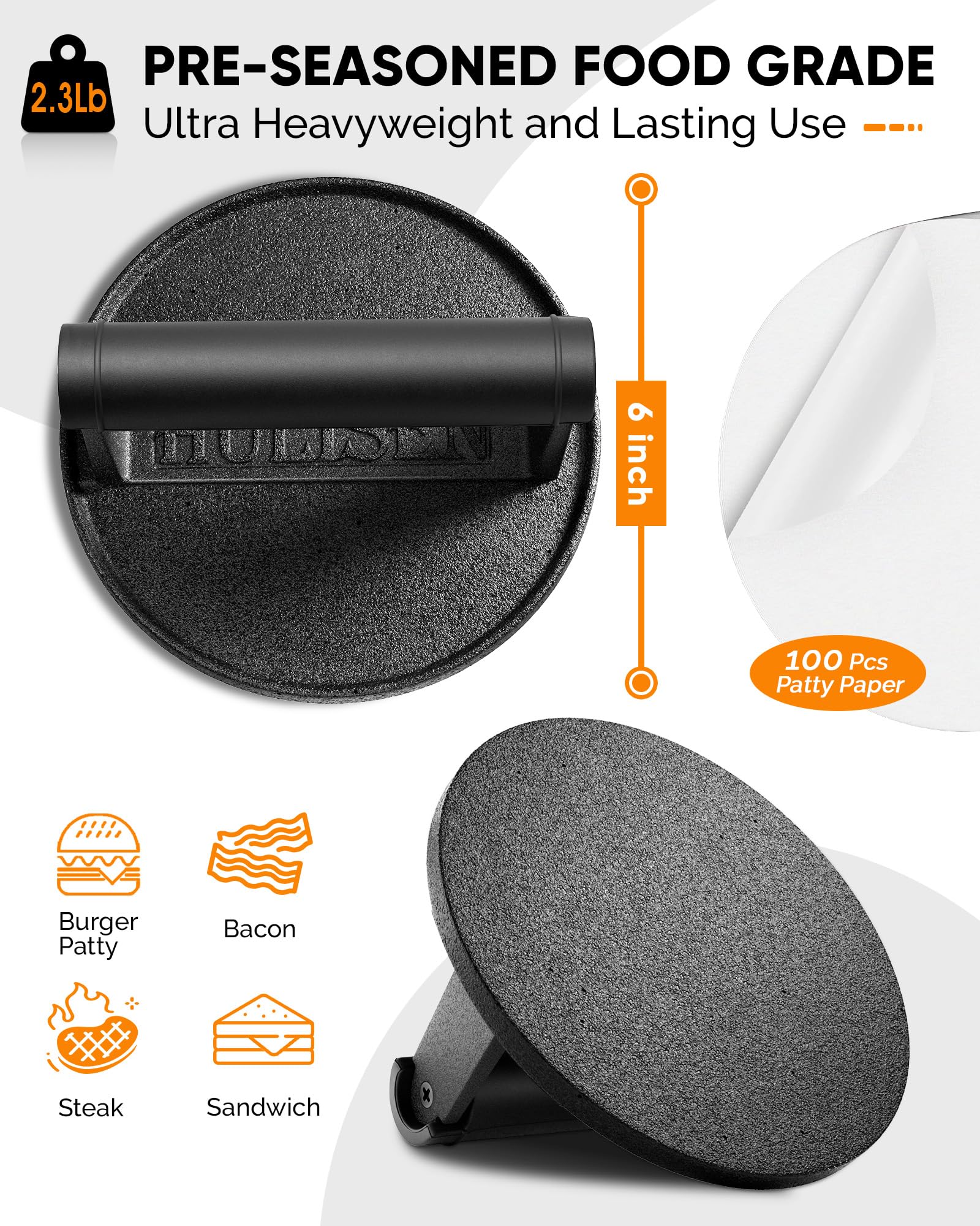 Pre-seasoned cast iron surface for lasting use on grill, griddle, or stove.