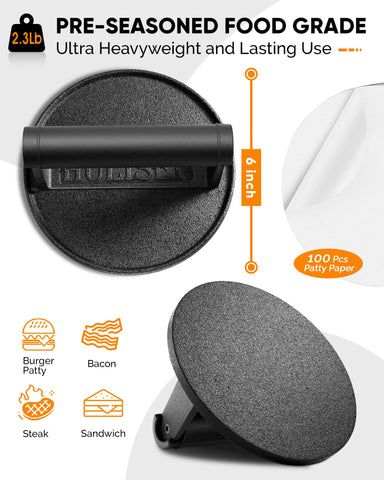 Pre-seasoned cast iron surface for lasting use on grill, griddle, or stove.