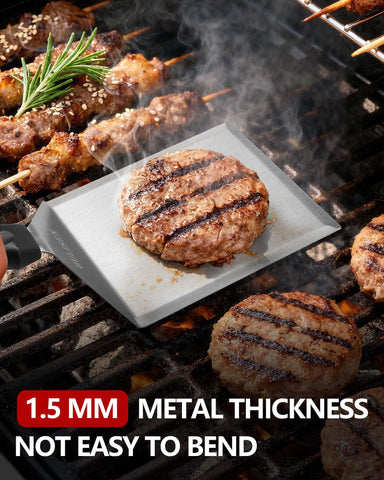 HULISEN smashed burger spatula helps lift and transfer patties confidently.