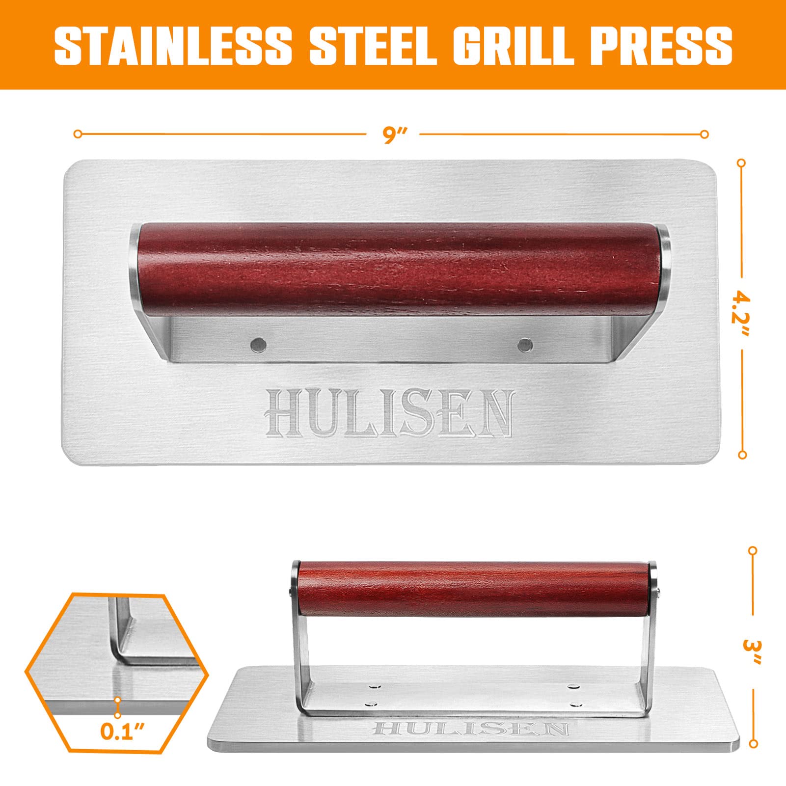 HULISEN stainless-steel press with nonstick surface eases cleanup
