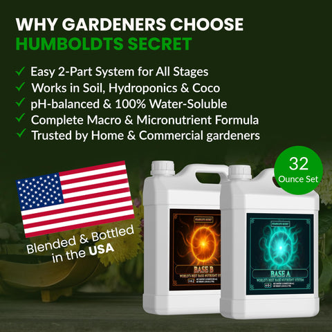 Equal-parts pouring demonstrates simple weekly feeding with Humboldts Secret Base A & B.
