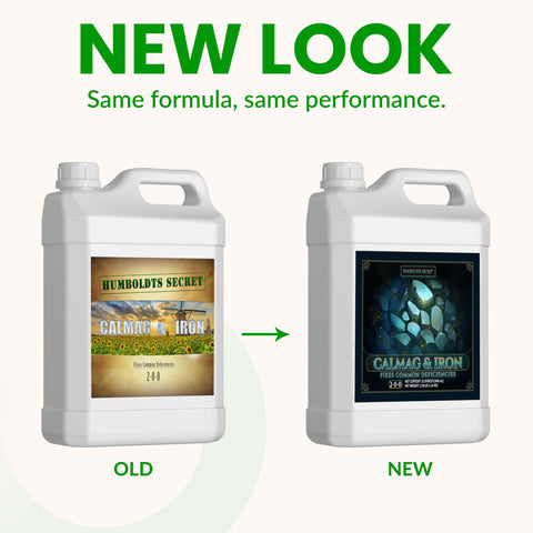 Humboldts Secret CalMag Iron bottle pouring demonstrates fast nutrient delivery.
