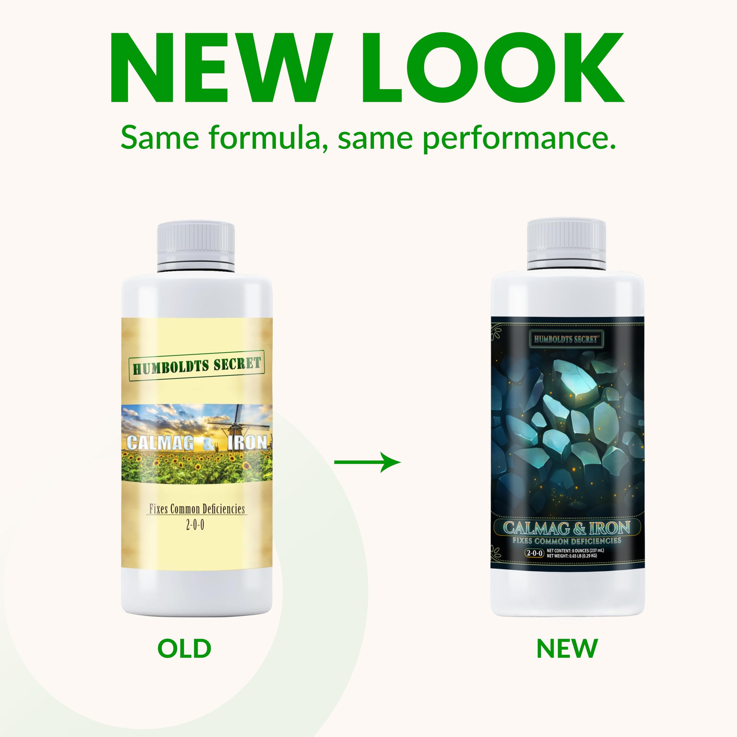 Humboldts Secret CalMag & Iron label close-up highlighting balanced minerals for plant health