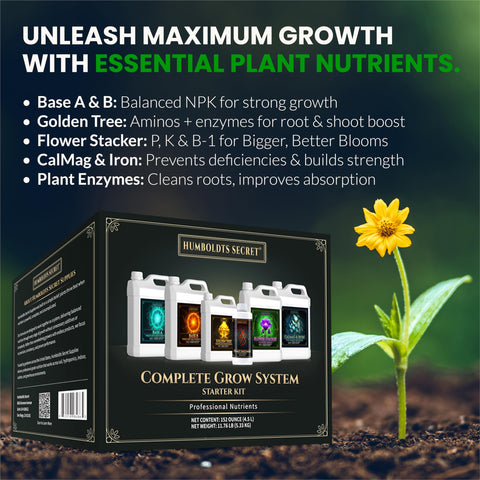 Humboldts Secret CalMag & Iron quart bottle ensuring healthy leaf color.