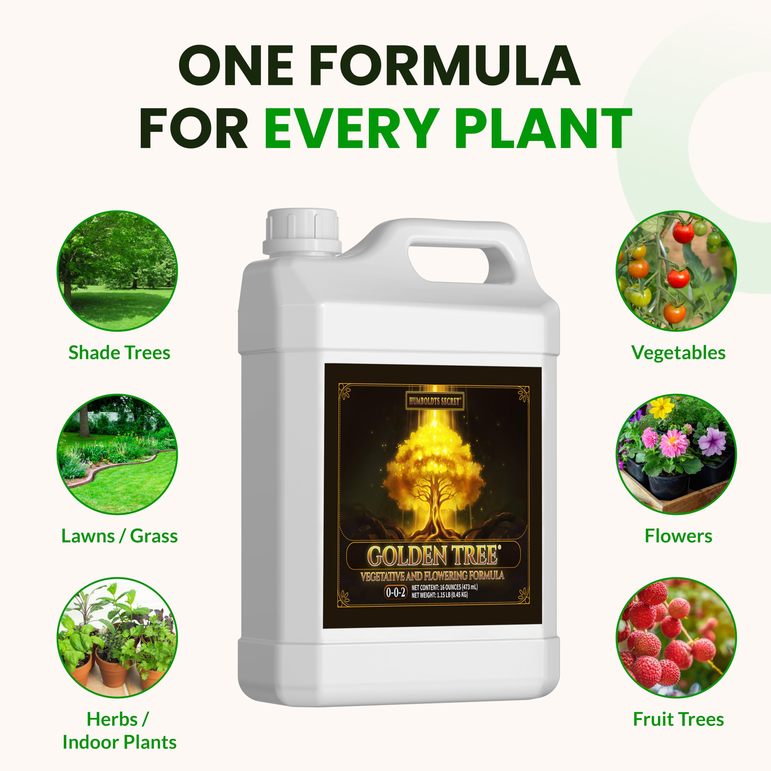 Golden Tree bottle beside dilution-ready mixing steps