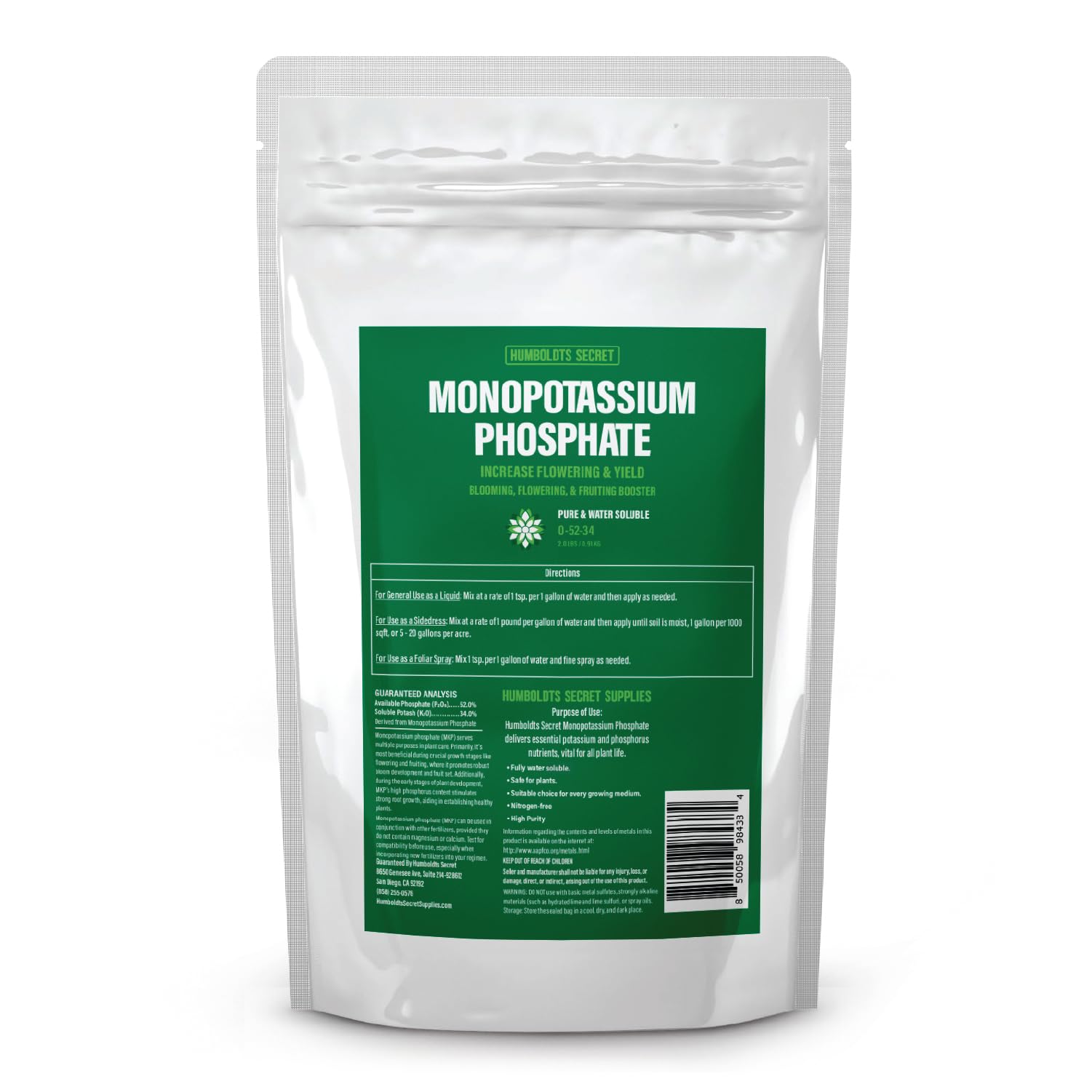 Humboldts Secret MKP bloom-boost bottle pour promotes flowering and vigor.