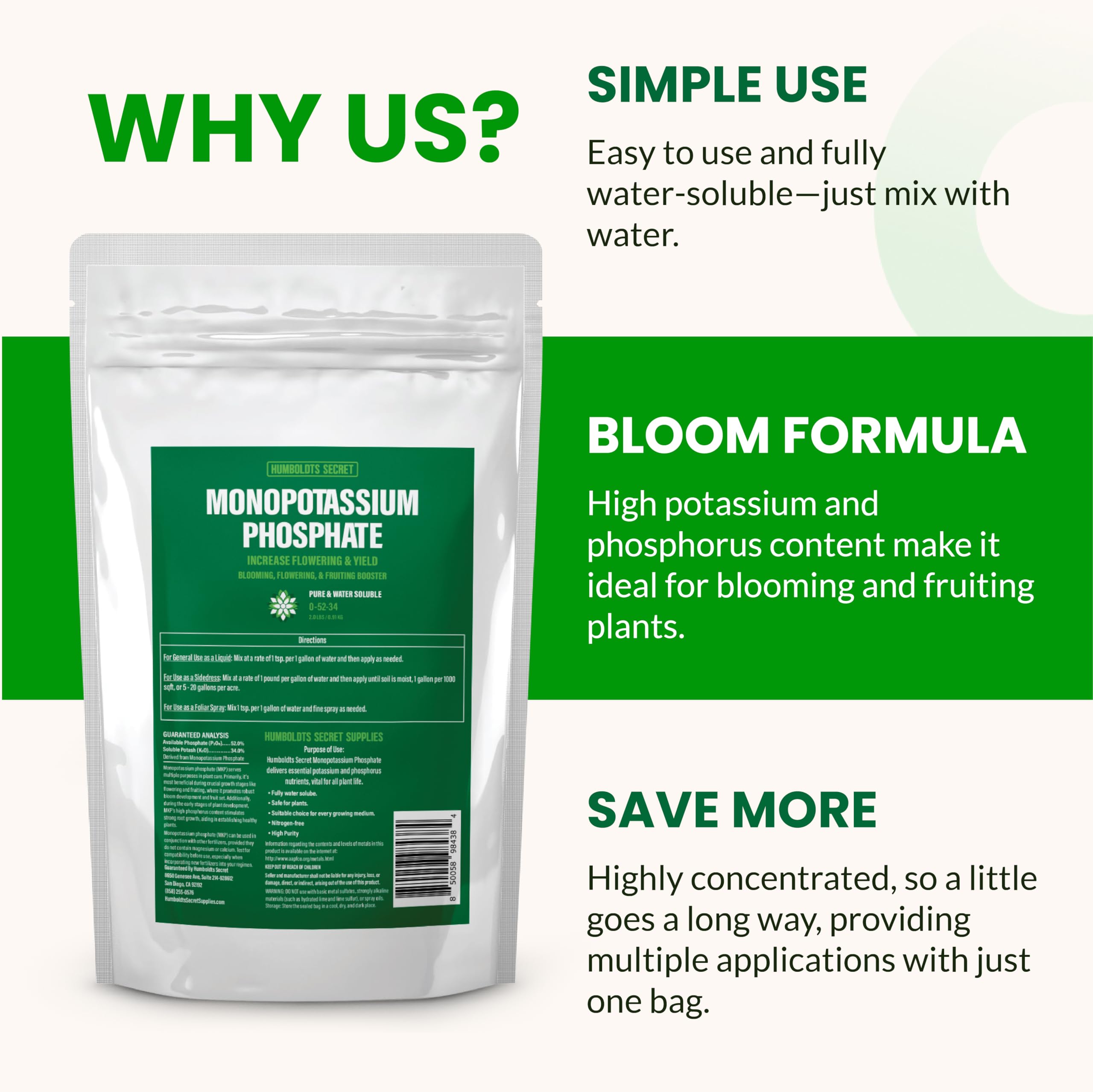 Humboldts Secret MKP hydroponic-dilution-solution works in soil, coco, and hydro.
