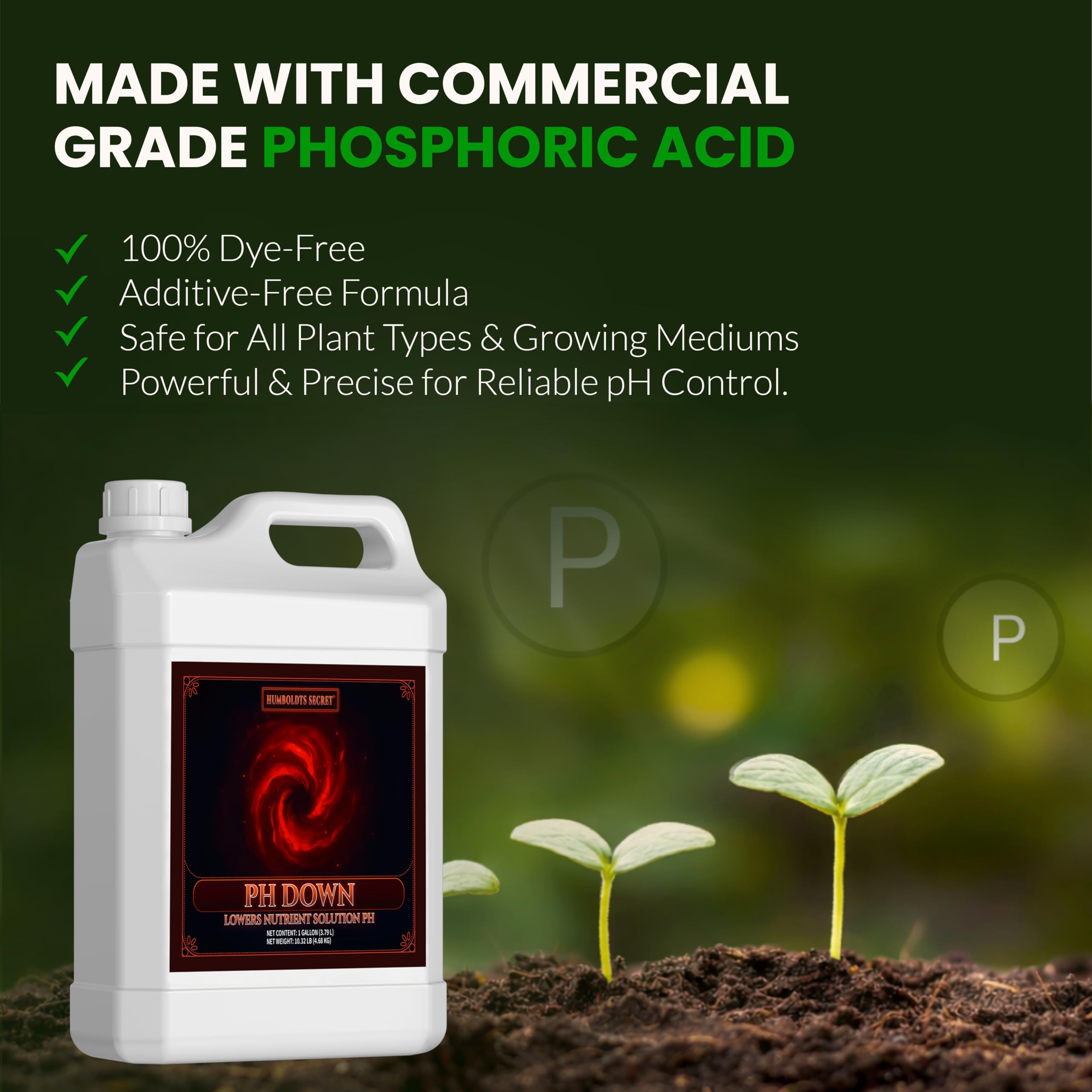 Humboldts Secret pH Down dosing in soil and coco demonstrates versatile media support.