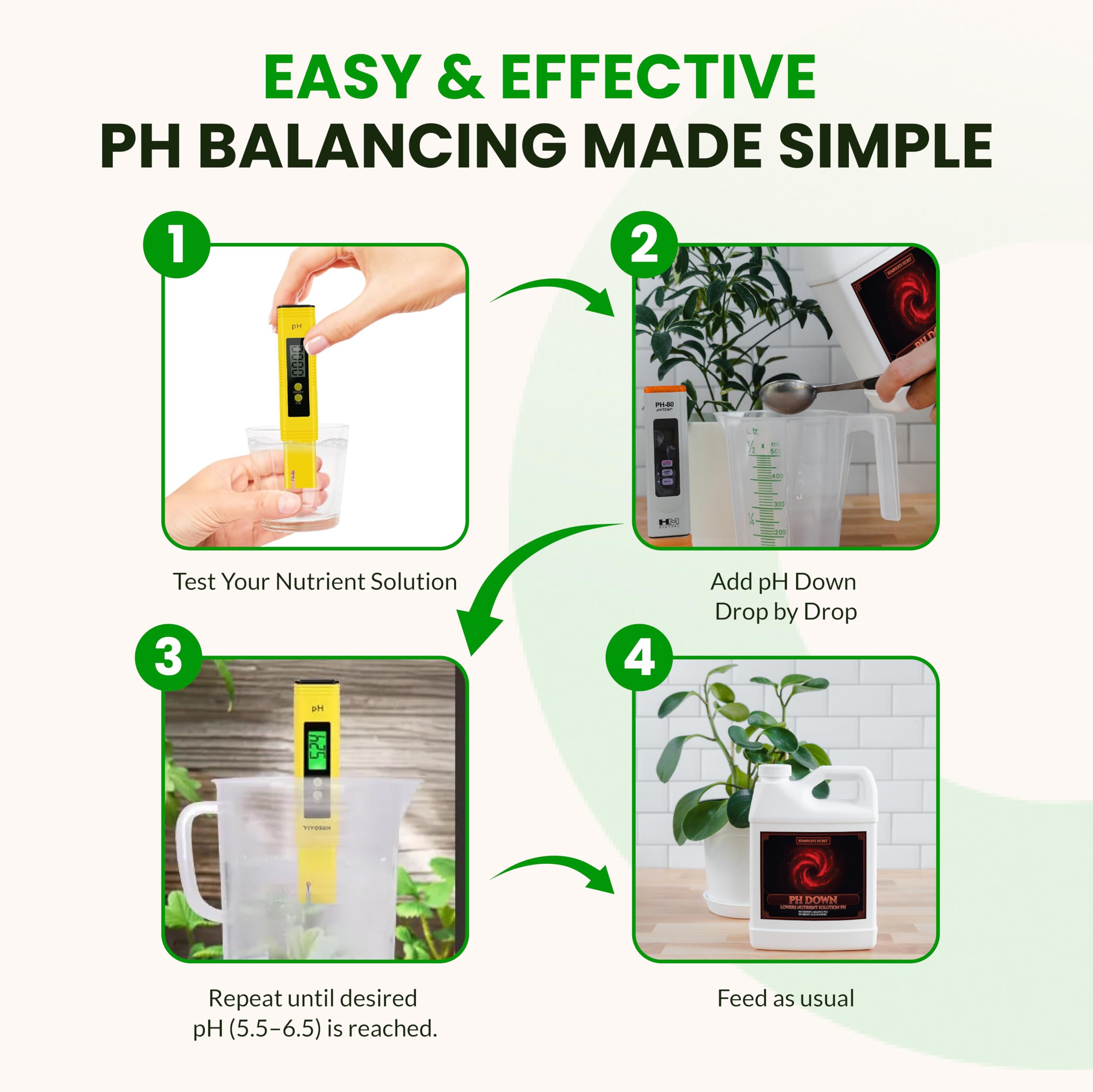 Packaging update note on Humboldts Secret pH Down packaging.