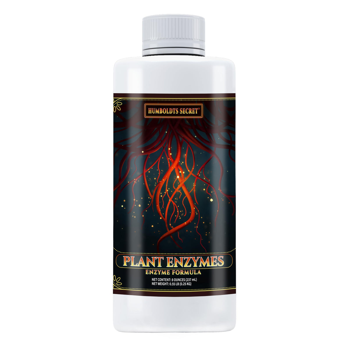 Humboldts Secret Plant Enzymes bottle close-up for concentrated growth support.