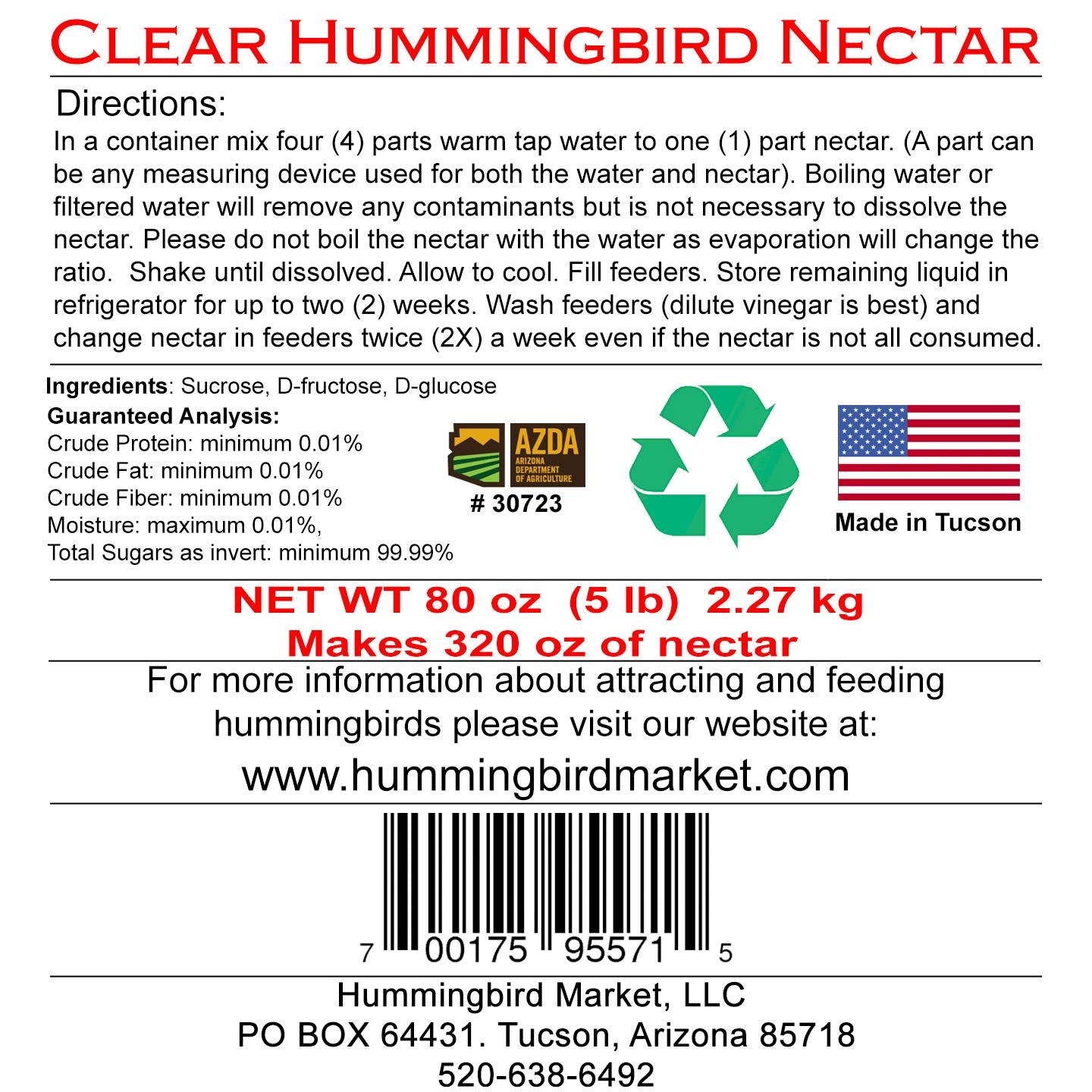 Hummingbird Market easy mix nectar powder creates ready-to-use nectar