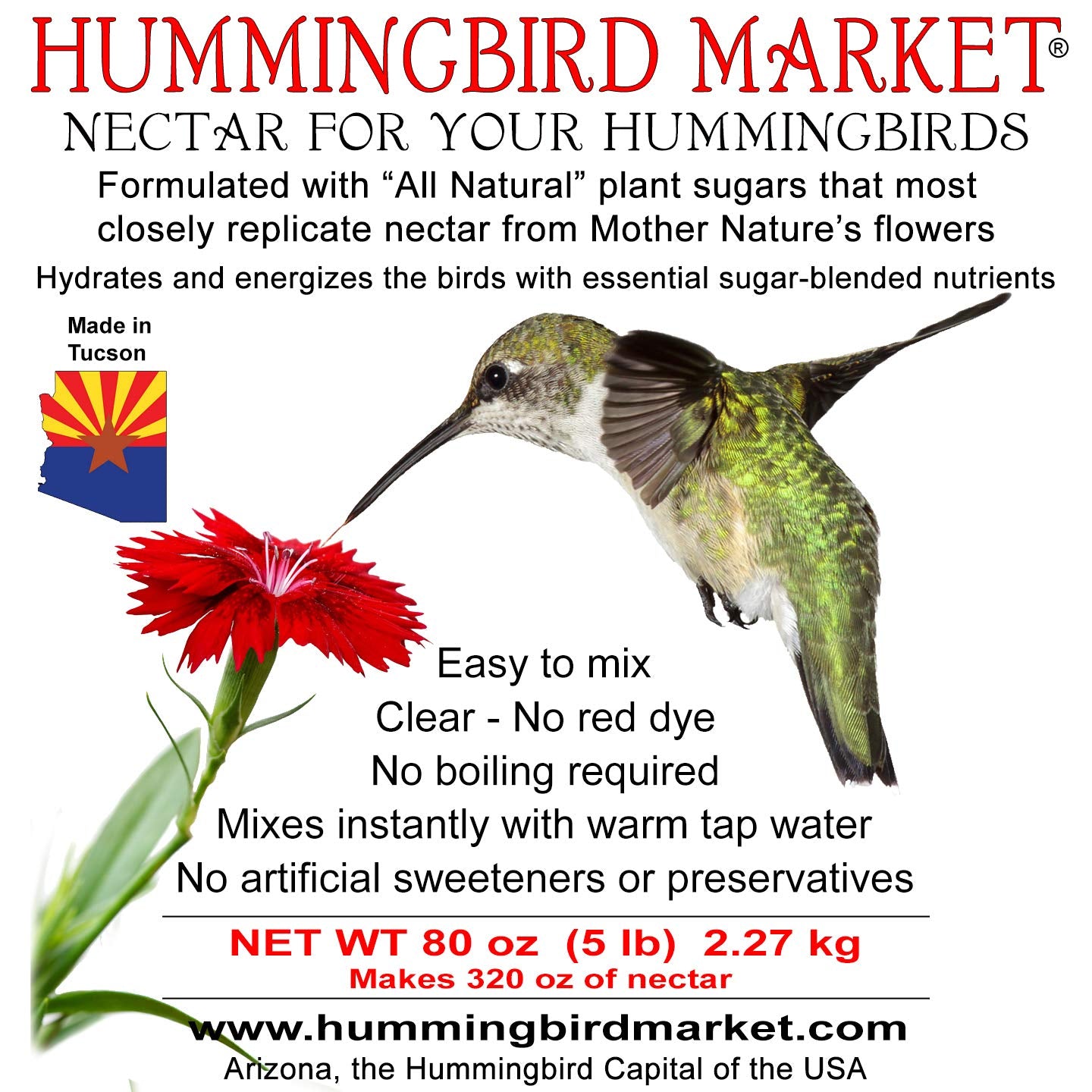 Hummingbird Market nectar powder dissolves quickly for rapid feeder prep