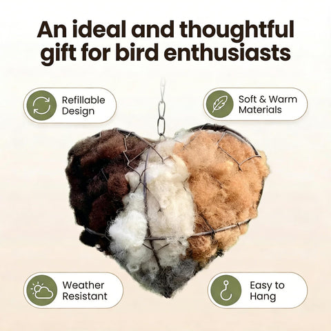 Handmade alpaca wool bird nest heart shelters hummingbirds in winter