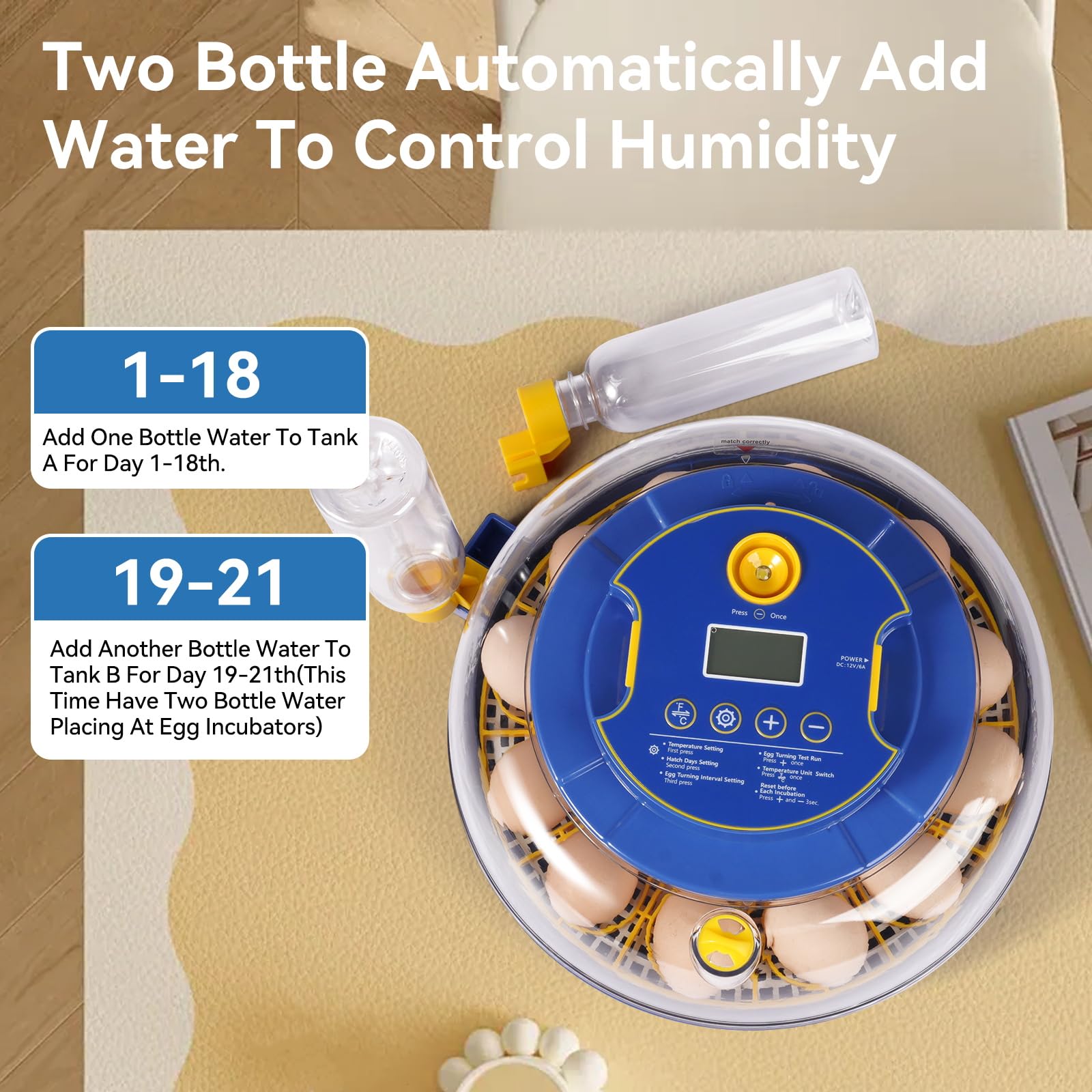 Humorrap 18-egg incubator 360-view lid allows full progress monitoring from all angles.