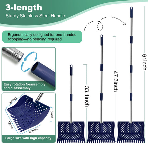 HUMVMV adjustable four-length handle adapts to every coop height.