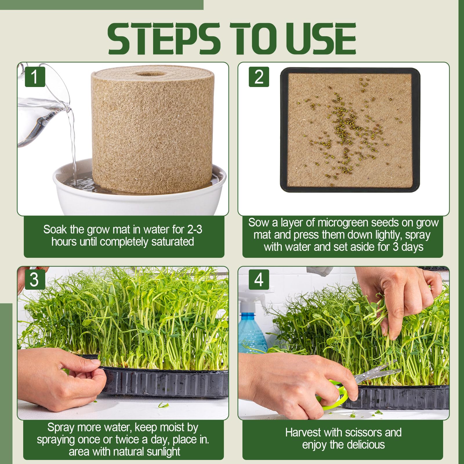 Humyoun seed starter mat: natural jute base supports edible greens in hydroponics