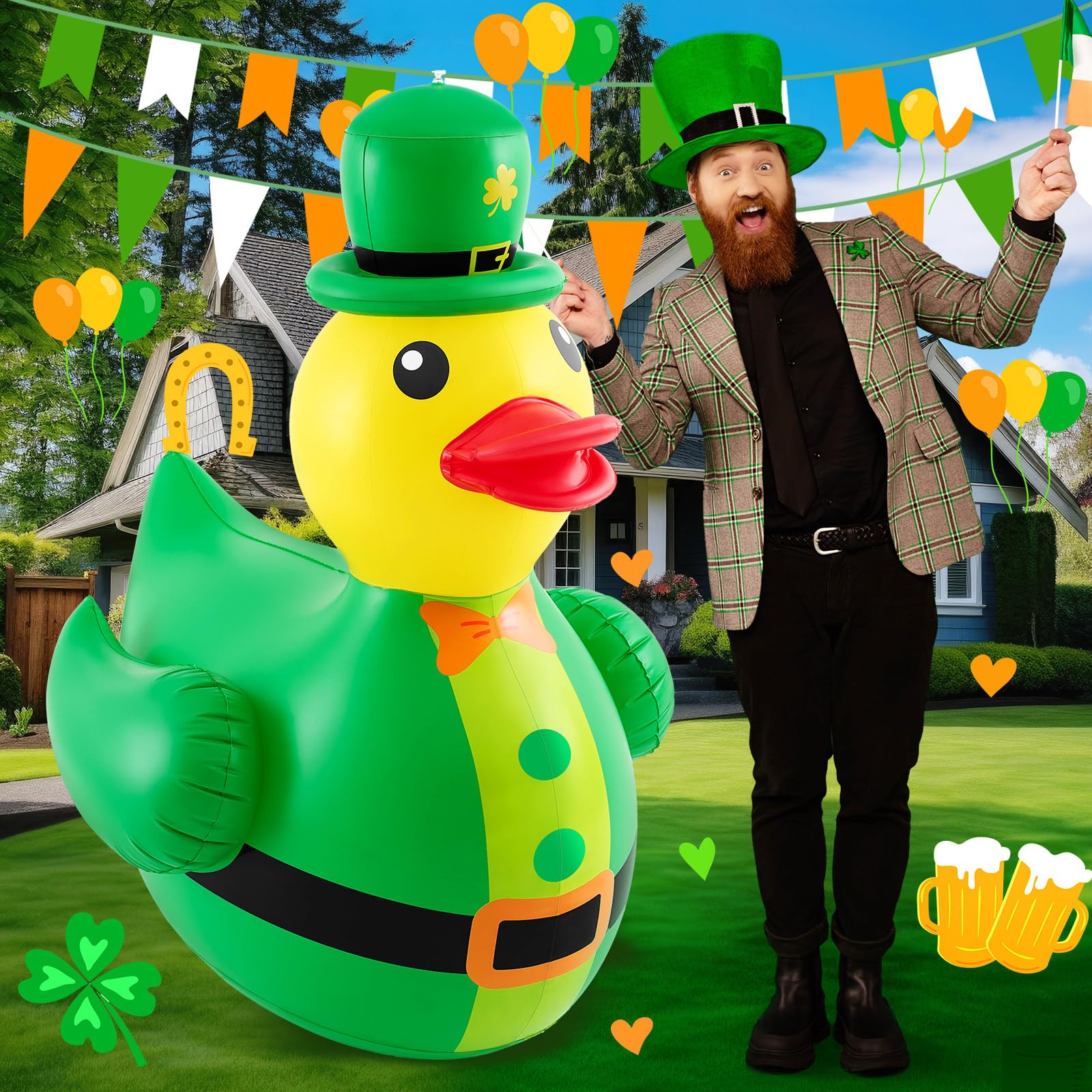 Hungdao 4ft St. Patrick's Day inflatable duck for bold yard display