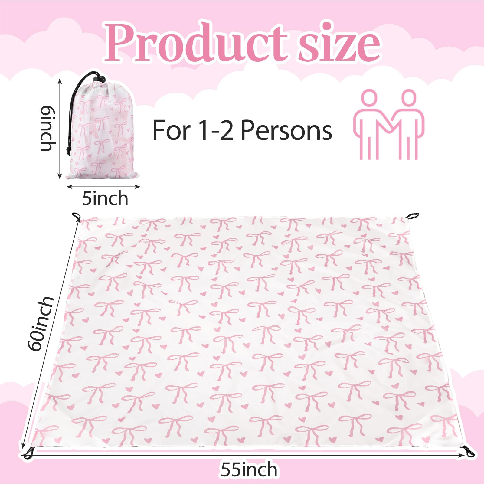 HunnmingRe Pink Bow Pocket Picnic Blanket spread on grass for an outdoor picnic