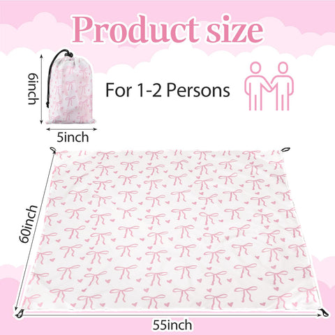 HunnmingRe Pink Bow Pocket Picnic Blanket spread on grass for an outdoor picnic
