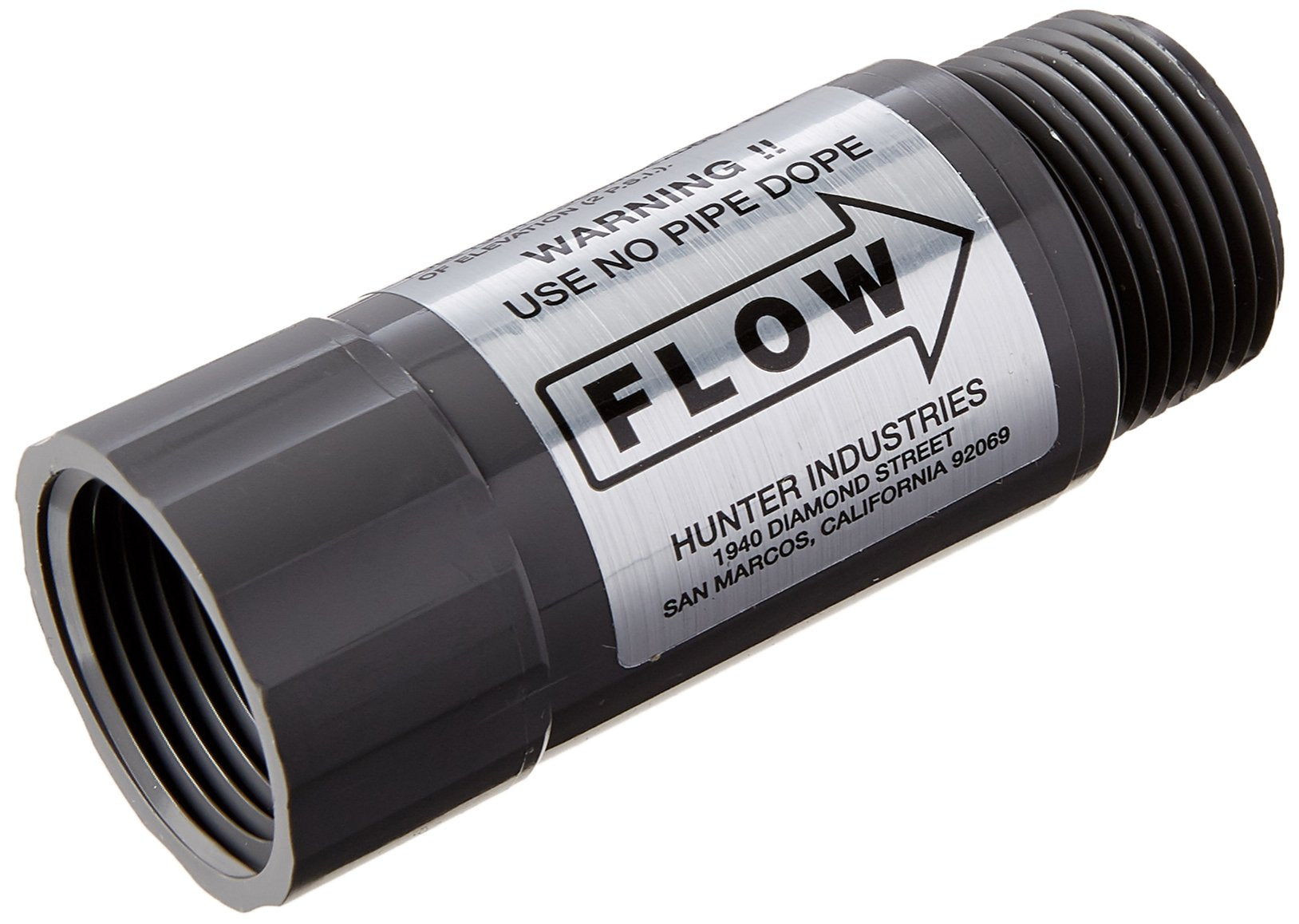 Hunter HCV check-valve close-up showing inlet and outlet function, prevents low-head drainage.