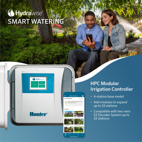 Hunter Hydrawise HPC400 app interface with scheduling and remote monitoring