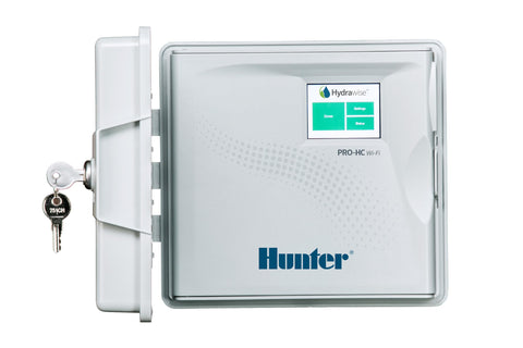 Hunter Hydrawise Pro-HC 24-station exterior controller for outdoor irrigation.