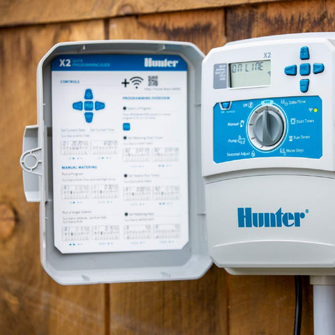 Hunter Hydrawise X2 rugged outdoor housing protects irrigation electronics.