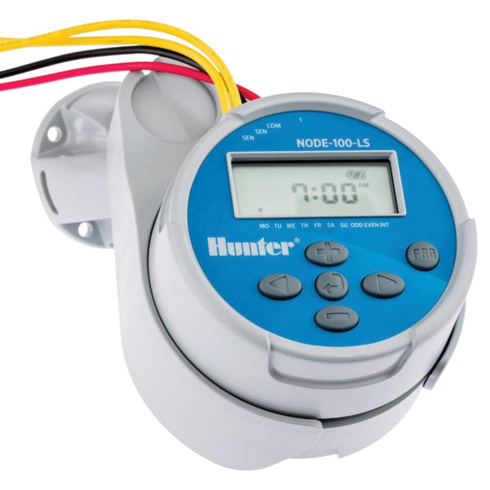 Hunter Node 100 valve attachment secured to a standard irrigation valve.