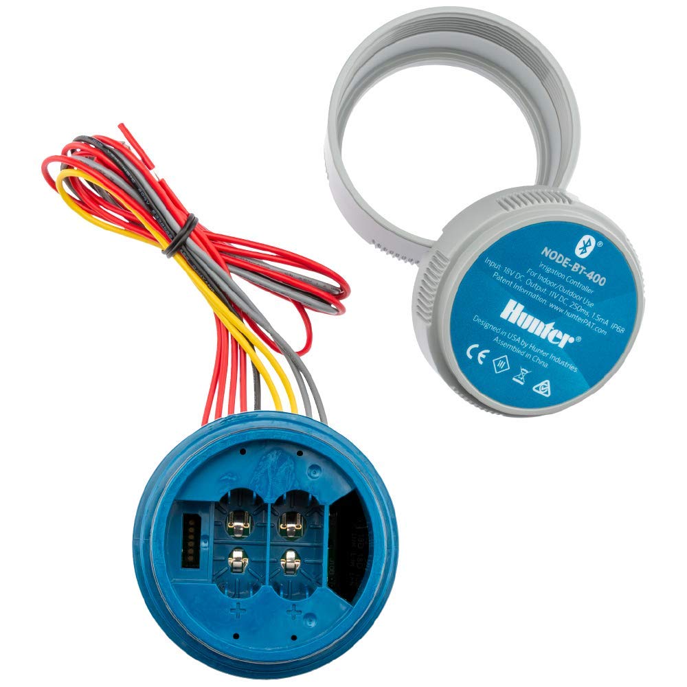 Hunter NODE-BT-100 battery compartment with dual 9V batteries and secure seal.