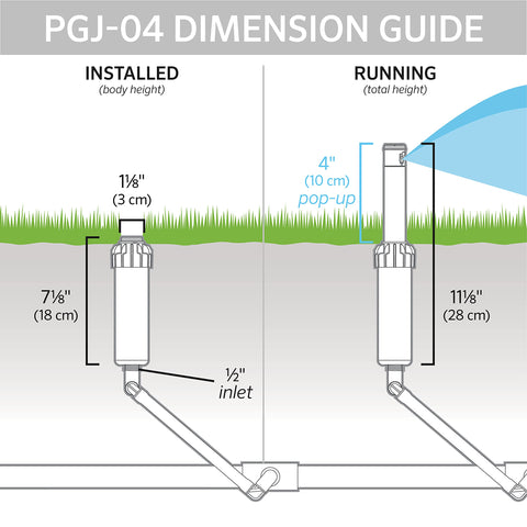 Hunter PGJ-04 4-inch pop-up rises above turf for clean, robust irrigation.