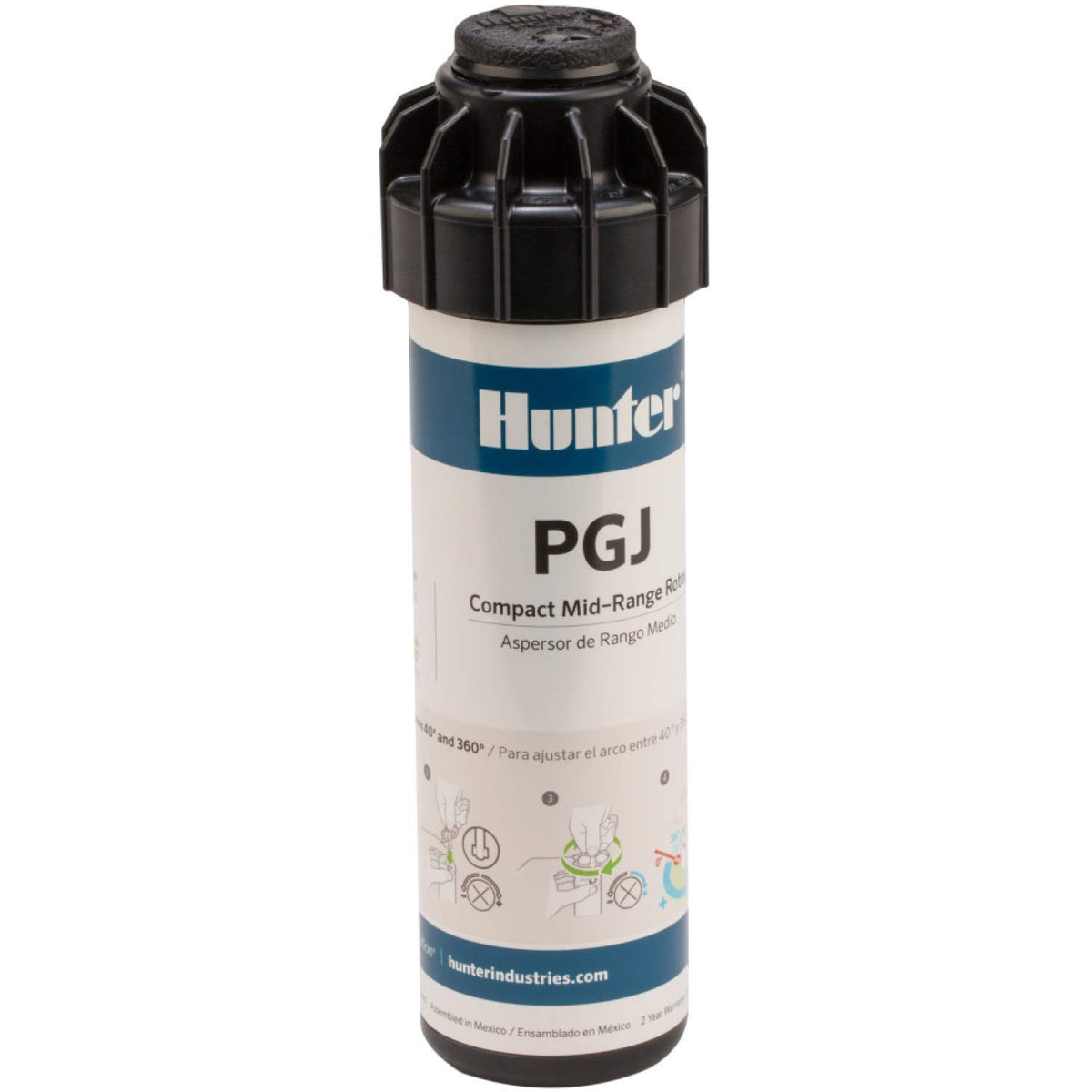 Hunter PGJ-04 rotor sprinkler head shows rugged reliability for precise lawn coverage.