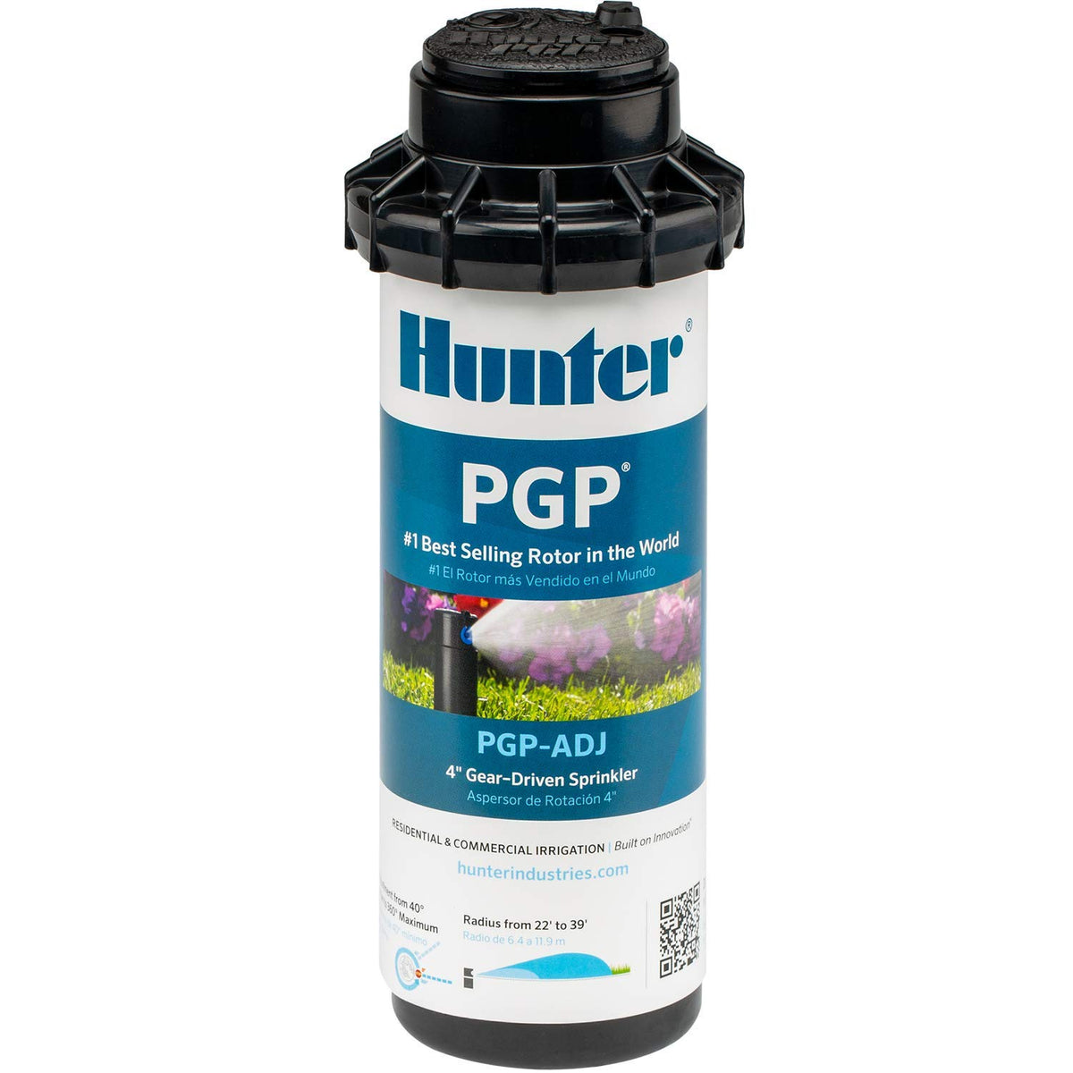 Hunter PGP-ADJ rotor sprinkler head with adjustable arc for precise irrigation.