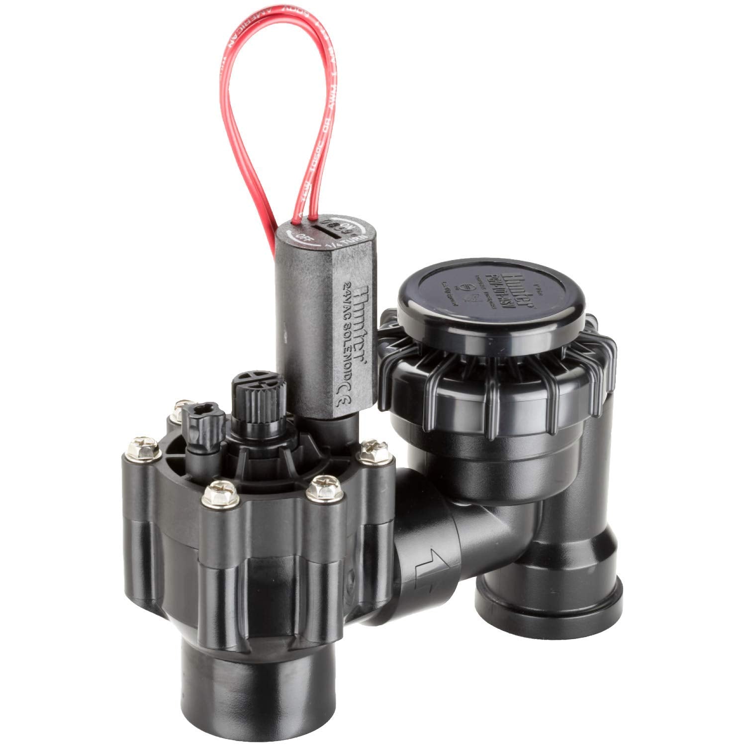 Hunter PGV-ASV backflow protection valve installed outdoors for code-compliant irrigation.