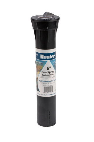 Hunter PROS-06 pop-up sprinkler body with ribbed exterior for secure soil fit.