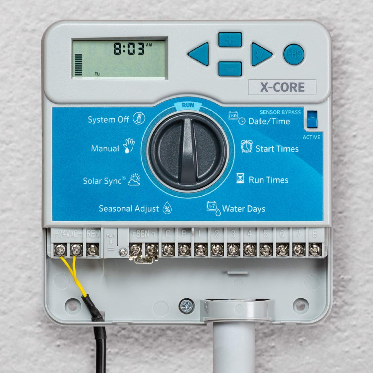 Hunter X-Core XC800i eight-zone layout enabling efficient scheduling across lawns and gardens.