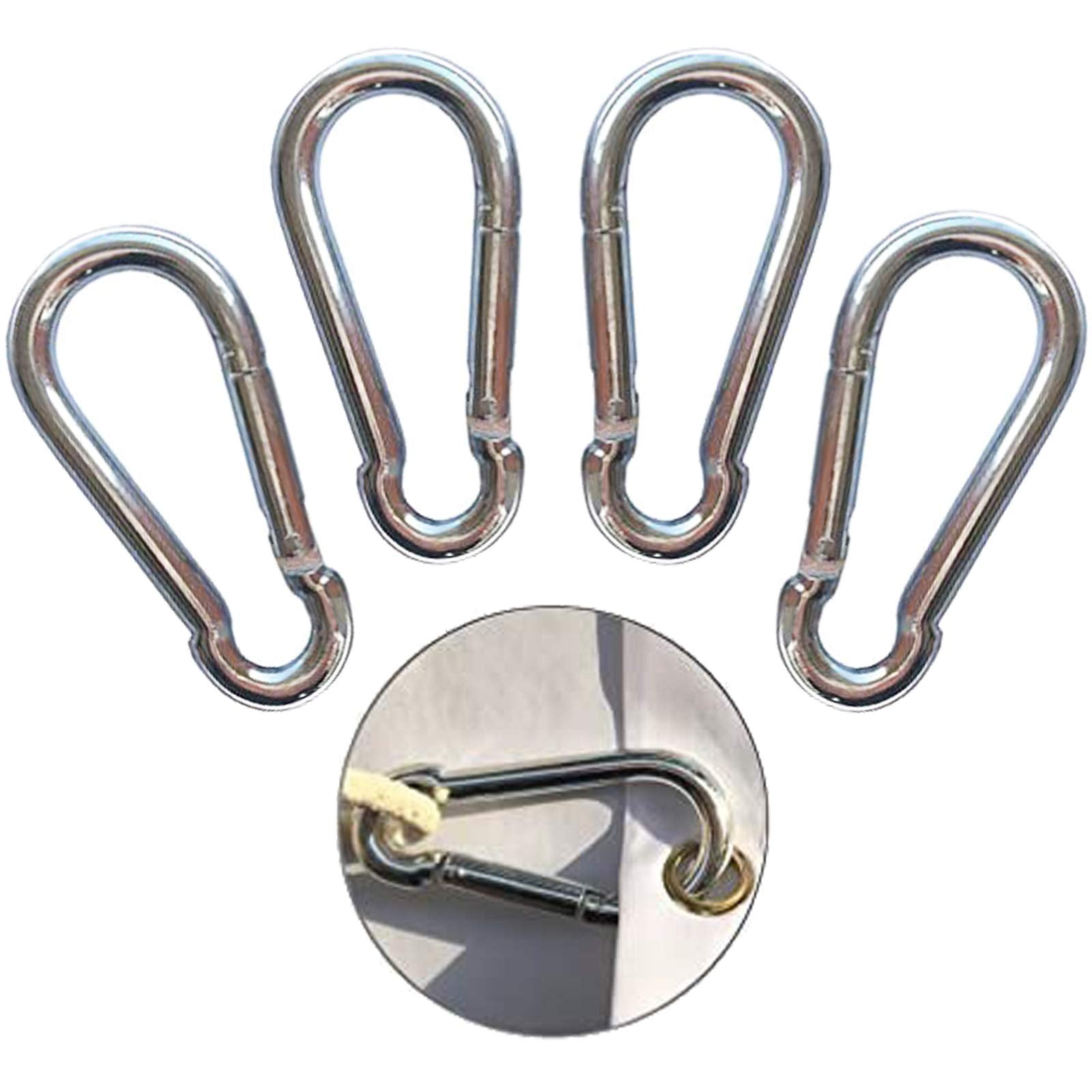 Huouo flag pole snap hook clip closeup in steel for secure halyard attachment.