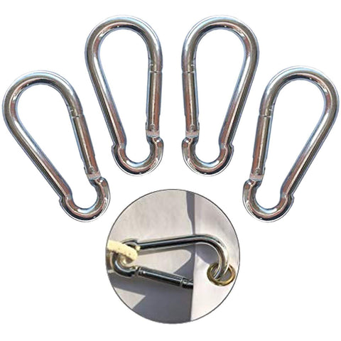Huouo flag pole snap hook clip closeup in steel for secure halyard attachment.