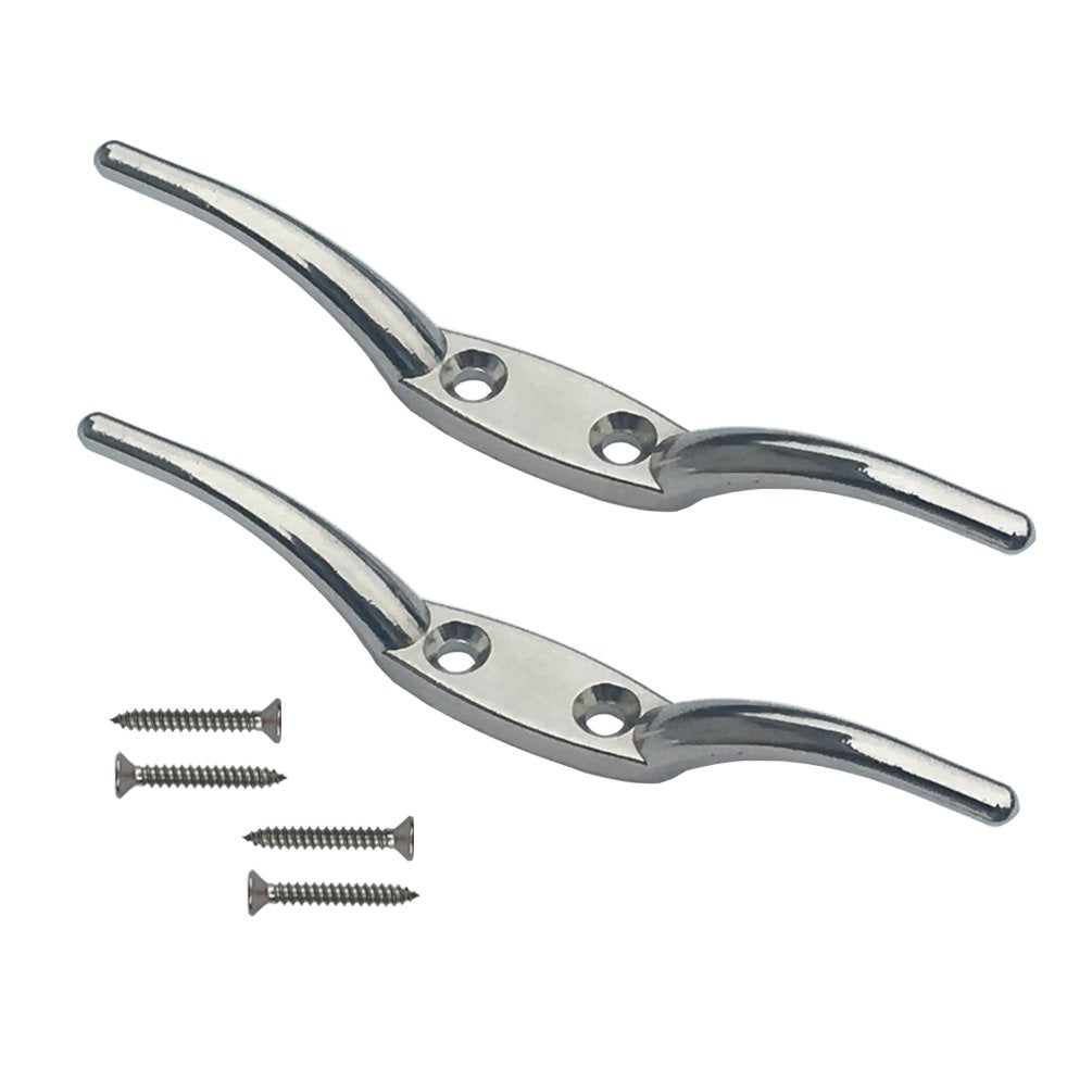 Huouo flagpole cleat hook 6-inch silver secures rope for wind-prone flags.