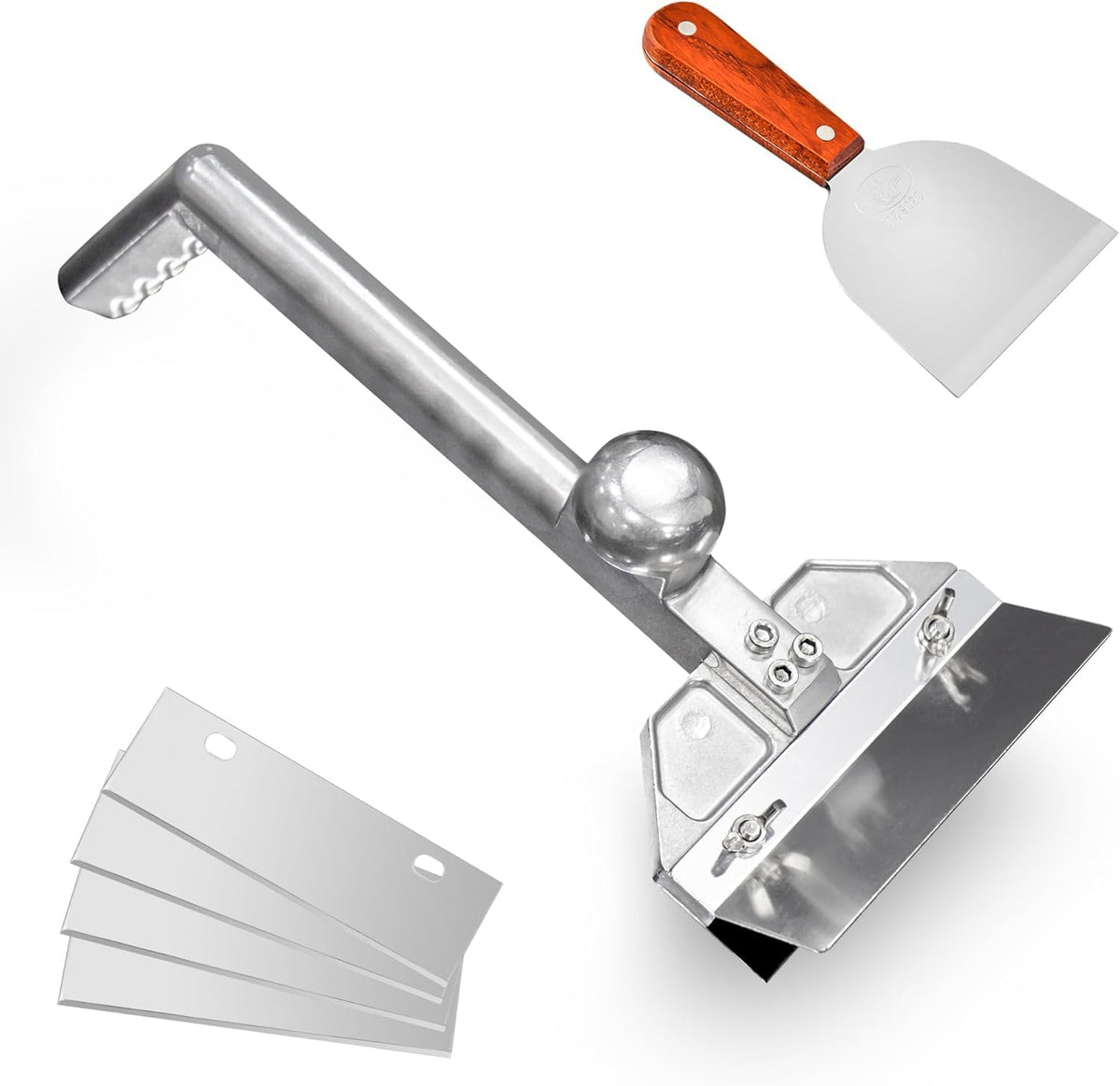 HUOYANSHE grill scraper with long handle offers easier leverage for safe grill cleaning.
