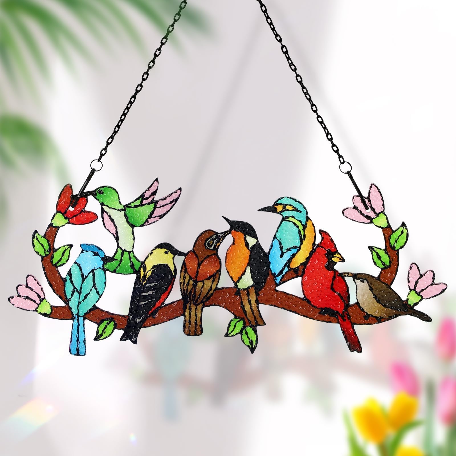 Huray Rayho cardinal on branch stained glass suncatcher adds natural charm to windows.
