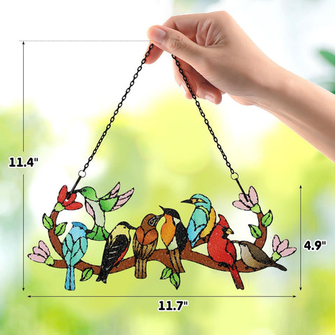 Huray Rayho hummingbird on branch stained glass suncatcher brightens indoor spaces.
