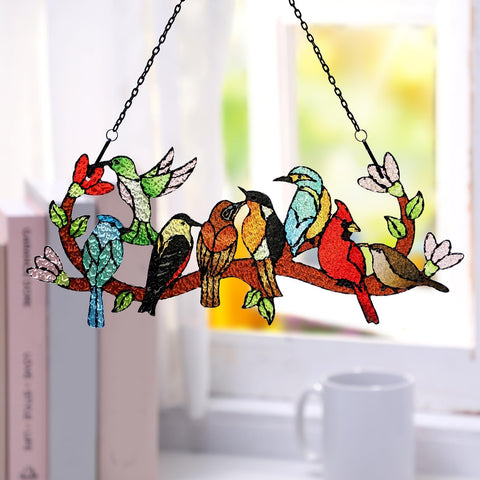 Huray Rayho kingfisher on branch stained glass suncatcher enhances sunlit rooms.
