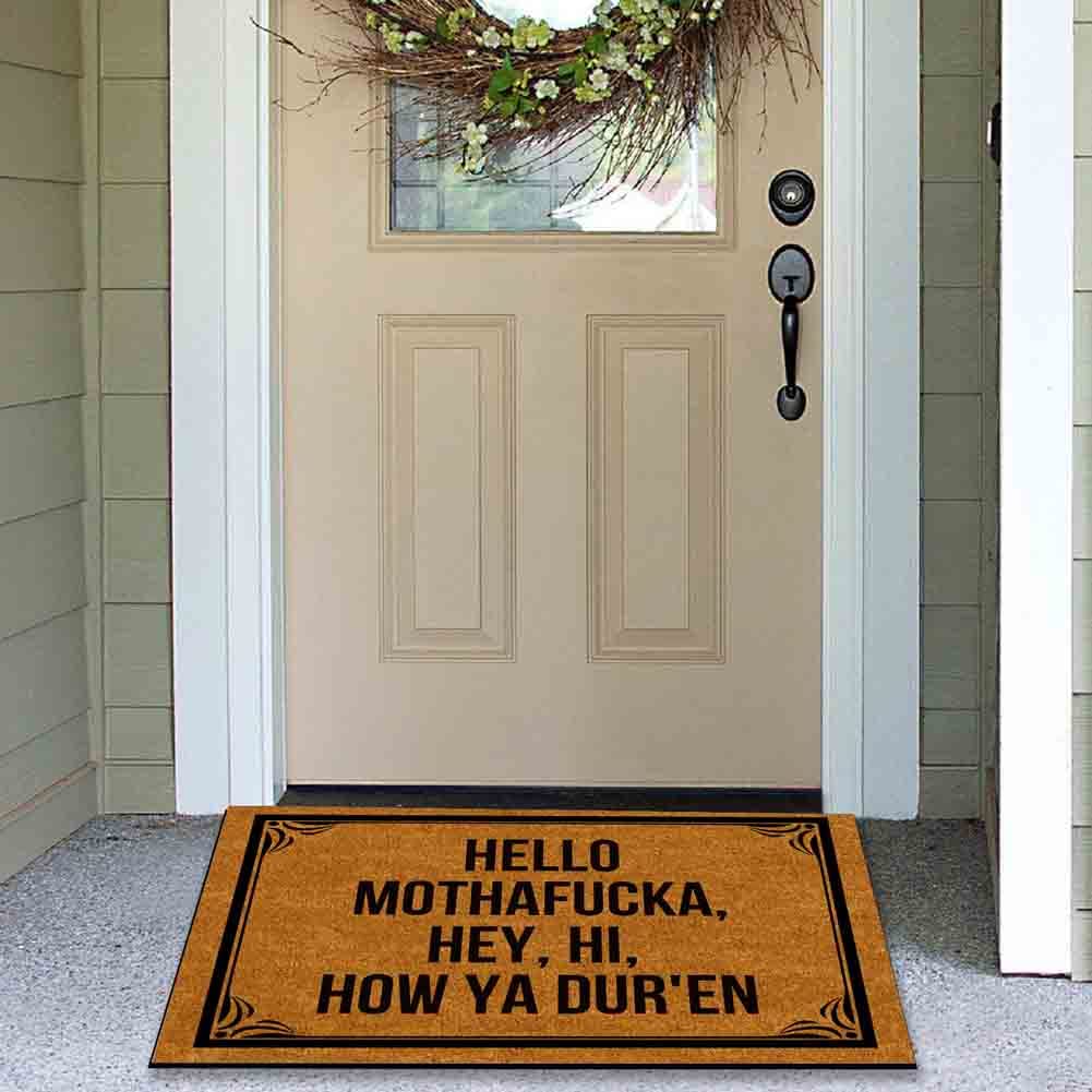 Hurdorak welcome mat at the front porch with non-slip backing prevents slips.