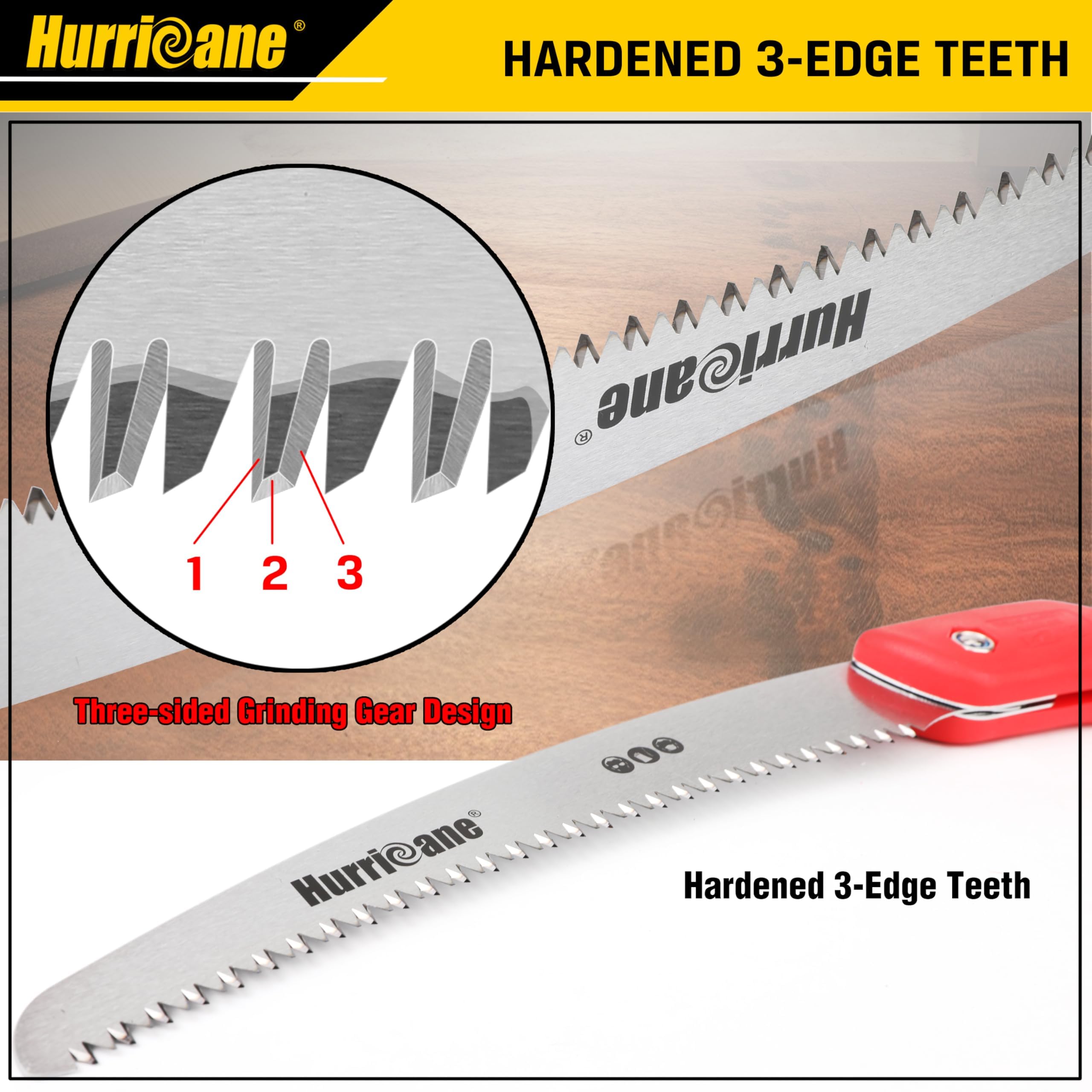 HURRICANE folding saw folding design with safety features for secure storage.