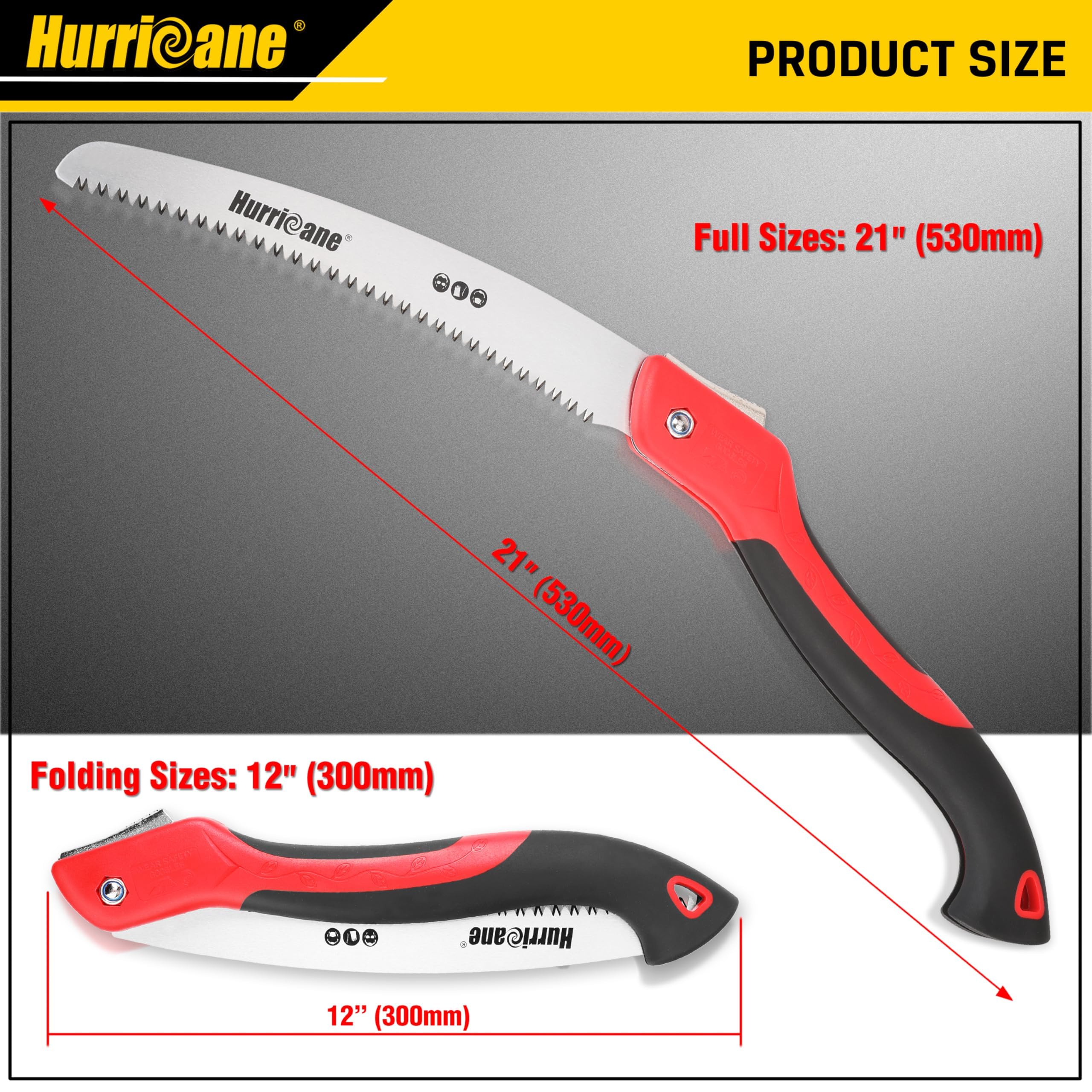 HURRICANE folding saw with triple-cut teeth delivering fast, precise cuts in wood.