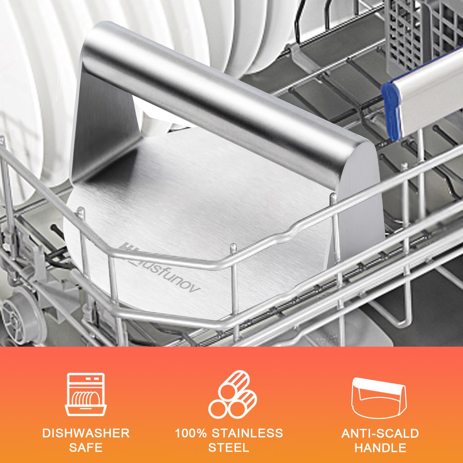 Husfunov burger press dishwasher-safe for easy cleanup.