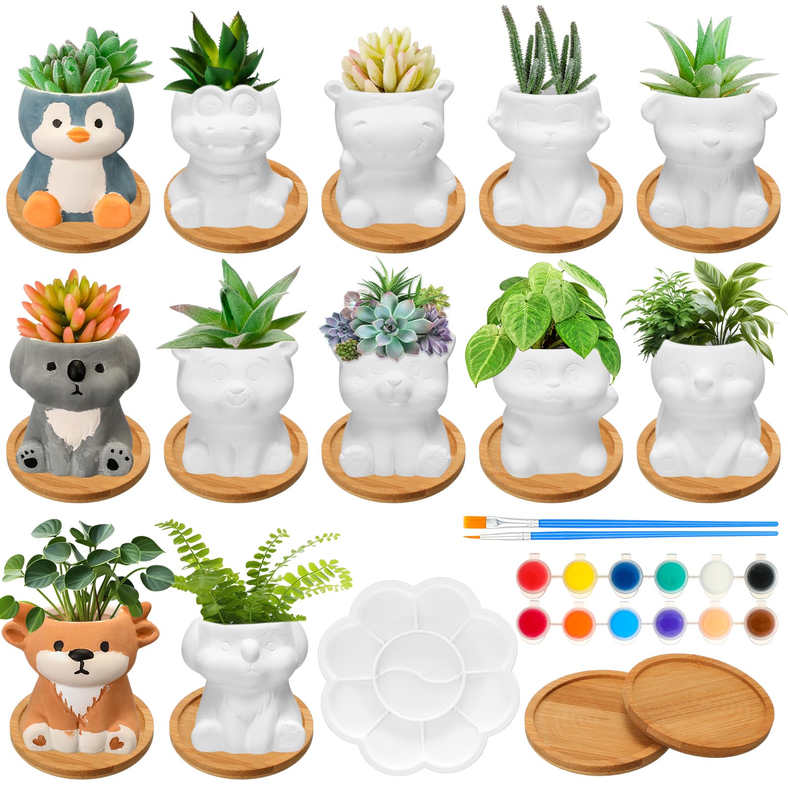 Hushee ceramic animal planter set ready for creative painting and gifting.